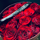 18 red roses in red wine box