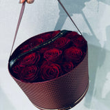 18 red roses in red wine box