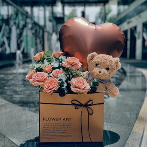 Cuppucino Roses, Balloon & Plush Toy Bear (FD170)